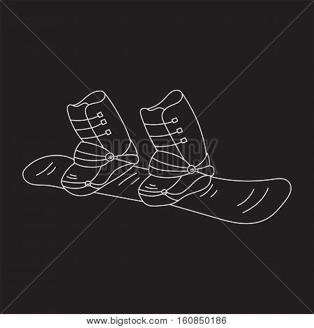 Snowboard vector line icon doodle sketch isolated on chalkboard. Winter sports equipment.