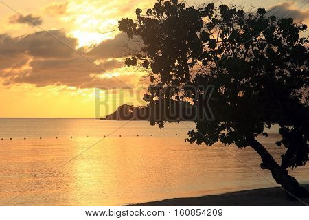 Sunset, Caribbean sea, Negril beach in Jamaica