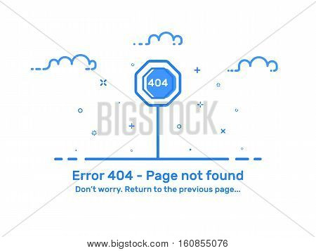 Vector Illustration of background template web page. Concept error 404 page not found in flat line style for website. Outline blue isolated object.