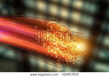 optical fibres dinamic flying from deep on technology background