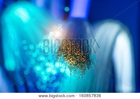 optical fibres dinamic flying from deep on technology background