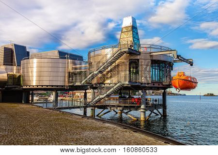 STAVANGER NORWAY - OCTOBER 10 2016: Exterior view of the Norwegian Petroleum Museum in Stavanger.