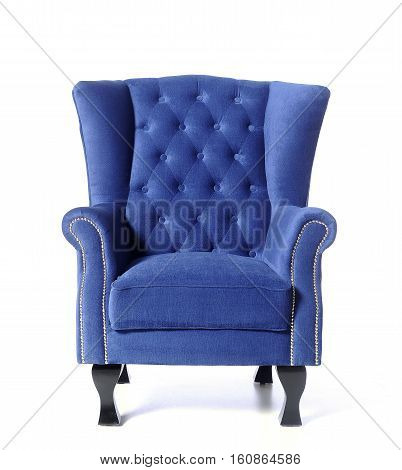 upholstered armchair, comfortable furniture, trendy colors, isolated on white background