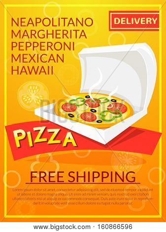Pizza advertising poster, vector illustration pizza delivery