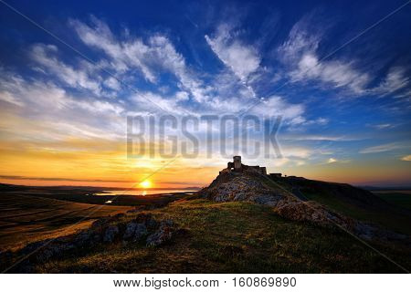Enisala fortress at sunset, Dobrogea, Romania