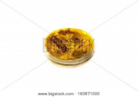 Box with rosin isolated on a white background