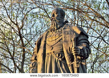 Monument to the Duke of Prussia Albrecht, founder of the Koenigsberg University. German sculptor Johann Friedrich Reusch, 1891. Kaliningrad, formerly Konigsberg, Russia