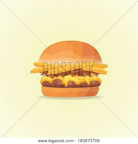 Burger with french fries. Hamburger vector icon. eps10