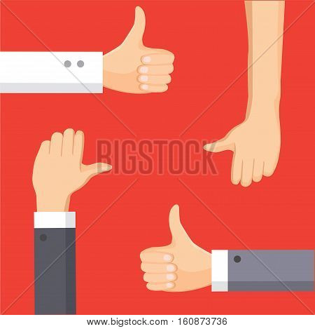 Thumbs Up and Thumbs Down set. Cartoon, vector illustration.