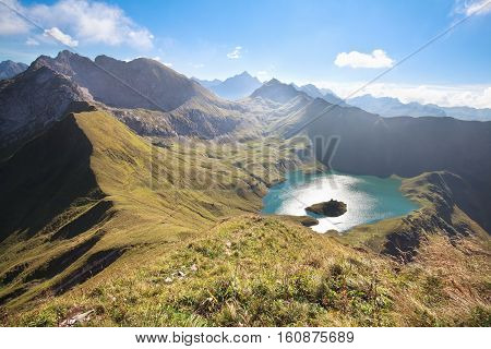 alpine mountain peak around Schrecksee lake Germany