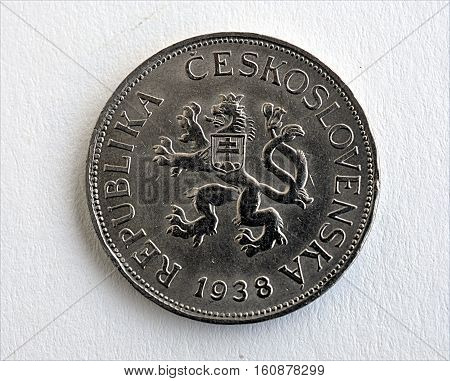 Detailed view of old silver coins - Czechoslovakia