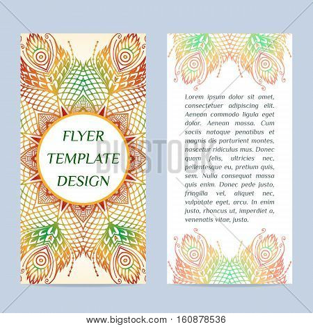 Flyer with Floral mandala pattern and ornaments. Vector Flyer oriental design Layout template, size. Islam, Arabic, Indian, ottoman motifs. Front page and back page. Easy to use and edit.
