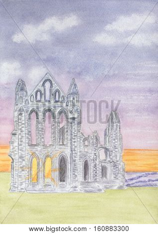 Painting of the ruins of Whitby Abbey