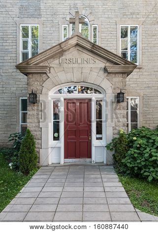 Main Door to Ursulines Monastery of Quebec City in Quebec Canada