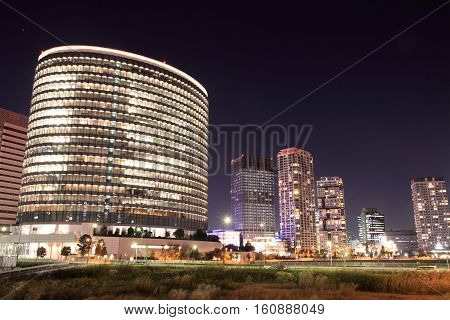 high rise buildings in Yokohama Japan (night scene)