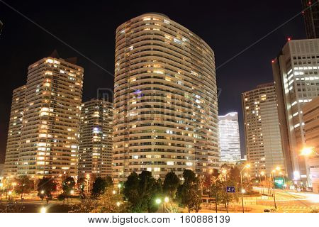 High-rise condominium in Yokohama Minatomirai 21 Japan (night scene)