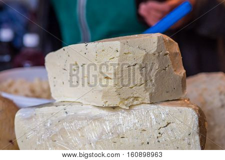 pieces of delicious white cheese with spices