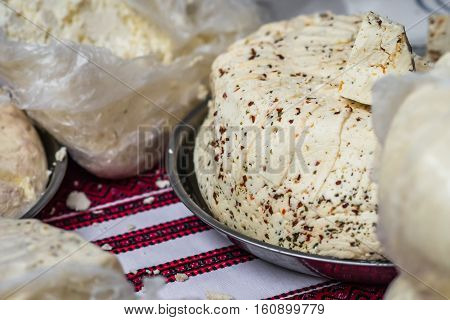 pieces of delicious white cheese with spices