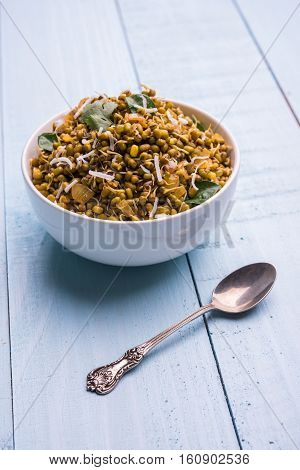 dry and simple moong dal usal or healthy sprouted Green gram spicy usal, fried in oil