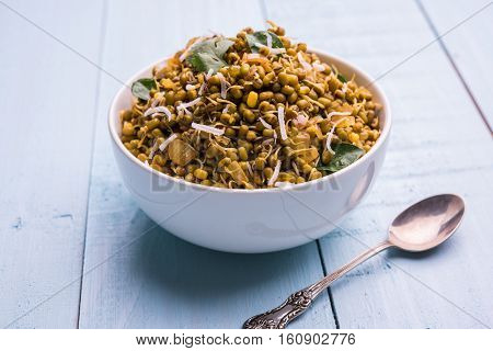 dry and simple moong dal usal or healthy sprouted Green gram spicy usal, fried in oil