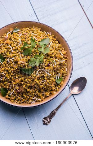 dry and simple moong dal usal or healthy sprouted Green gram spicy usal, fried in oil