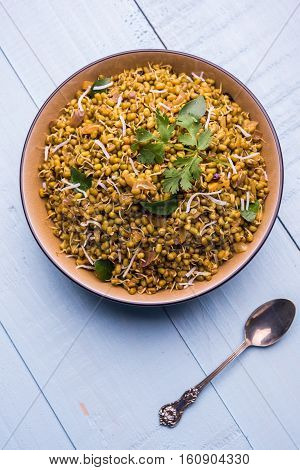 dry and simple moong dal usal or healthy sprouted Green gram spicy usal, fried in oil