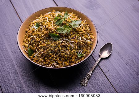 dry and simple moong dal usal or healthy sprouted Green gram spicy usal, fried in oil