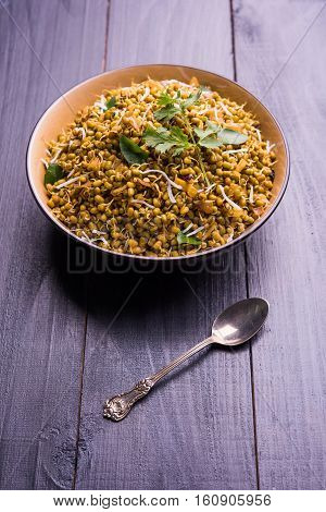 dry and simple moong dal usal or healthy sprouted Green gram spicy usal, fried in oil