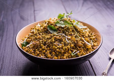 dry and simple moong dal usal or healthy sprouted Green gram spicy usal, fried in oil