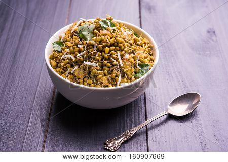 dry and simple moong dal usal or healthy sprouted Green gram spicy usal, fried in oil