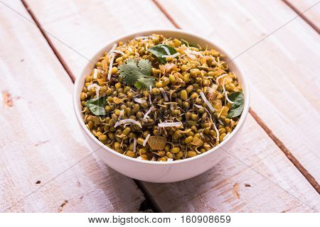 dry and simple moong dal usal or healthy sprouted Green gram spicy usal, fried in oil