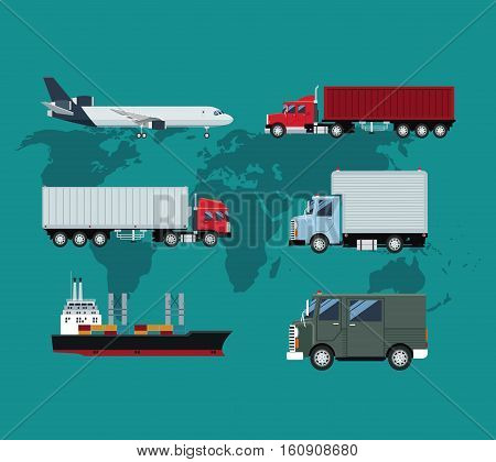 collection truck plane ship delivery shipping transportation world vector illustration eps 10