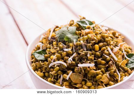 dry and simple moong dal usal or healthy sprouted Green gram spicy usal, fried in oil