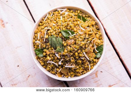 dry and simple moong dal usal or healthy sprouted Green gram spicy usal, fried in oil