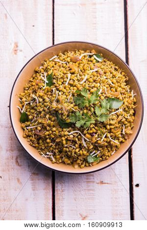 dry and simple moong dal usal or healthy sprouted Green gram spicy usal, fried in oil