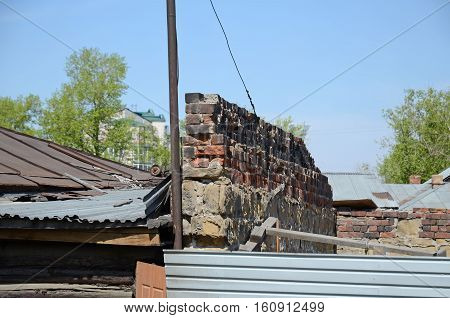 The remains of preserved brick antifire wall in Irkutsk