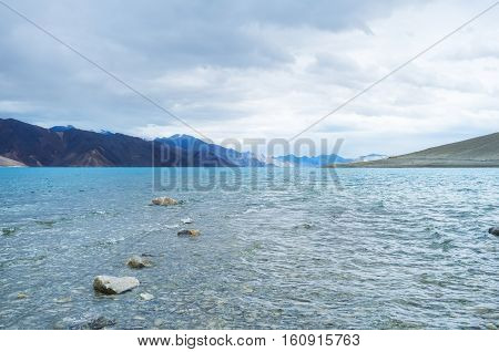 Pangong lake in Leh Ladakh Jammu and Kashmir India