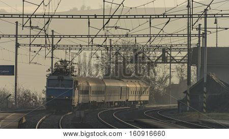 Trains In Prackovice Nad Labem Village On Prague Decin Route
