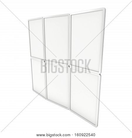 Blank Fold Up Banner Stands. Trade show booth white and blank. 3d render illustration isolated on white background. Template mockup for your design.
