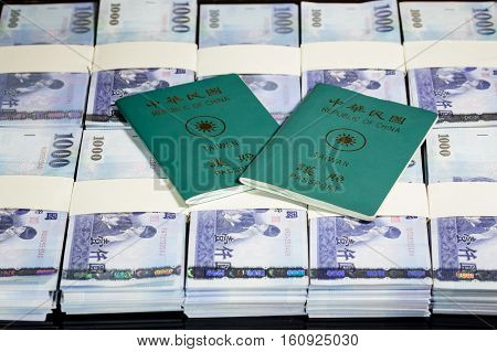 New Taiwan Dollars In Stacks With Roc Passport