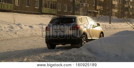 Ust-Kamenogorsk Kazakhstan December 8 2016 - Nissan Qashqai in the street. The Nissan Qashqai is a line of compact crossovers producing by japan automaker Nissan