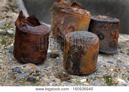 World war two ordnance dumped after the war and re-appearing on a beach in east Yorkshire, UK. Collected for disposal. Bomb disposal people previously checked.