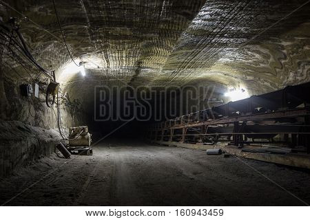 Old carnallite ore salt mine shaft tunnel passage
