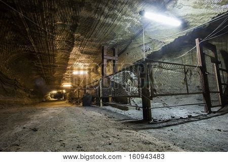 Old carnallite ore salt mine shaft tunnel passage