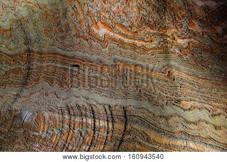 Abandoned varicoloured salt mine shaft tunnel carnallite