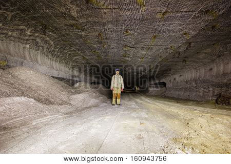 Abandoned varicoloured salt mine shaft tunnel carnallite