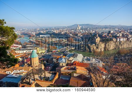The Panoramic View Of Tbilisi, Sameba, Metekhi,  Autumn, Georgia, Europe