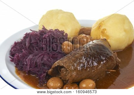 Raditional Bavarian Meal Withe Beef Roll And Potato Dumpling