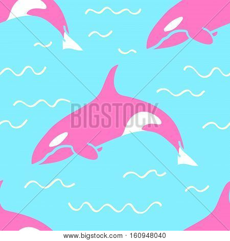 grampus Killer whale seamless pattern animal sea creatures