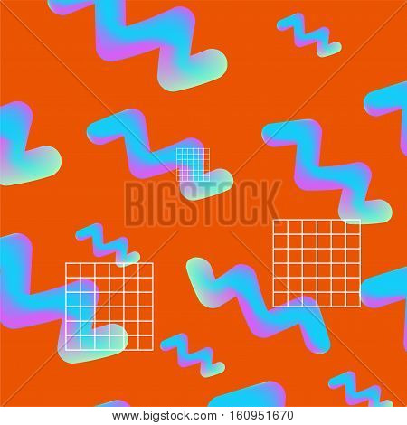 Holographic neon trendy pattern on orange background